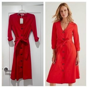 Boden red belted midi dress, new! US4